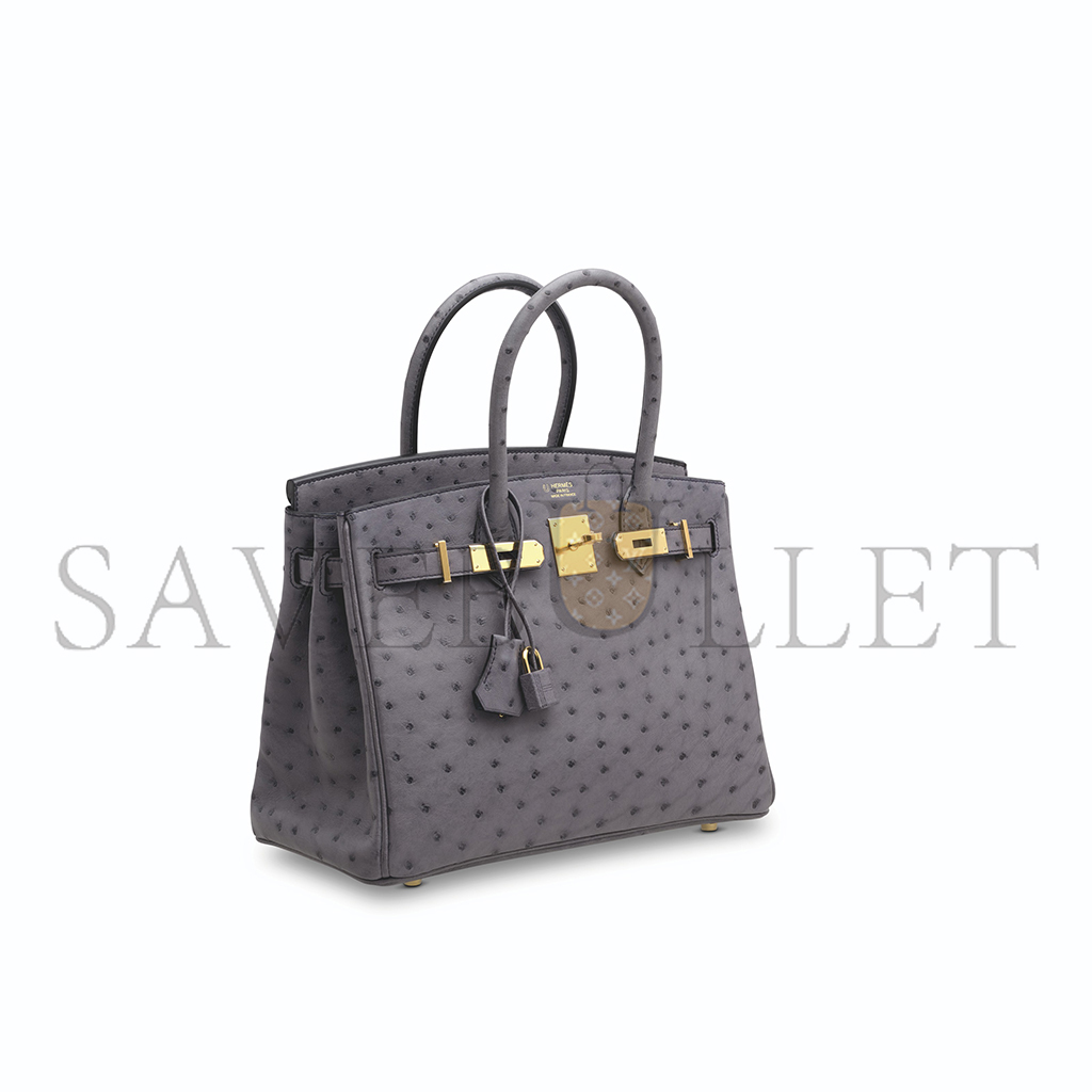 HERMÈS MASTER BIRKIN 30 OSTRICH LEATHER PEWTER GREY GOLD BUCKLE H041933CK79 (30*22*16cm)